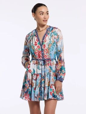Robert Graham Floral Paisley Tiered Long-Sleeve Dress - Blue Multi